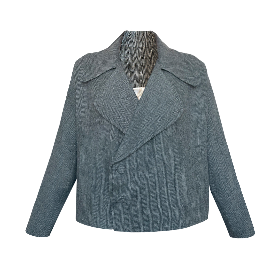 کت زنانه زمستانه مدل هایزل رنگ طوسی آبی با فرم آزاد