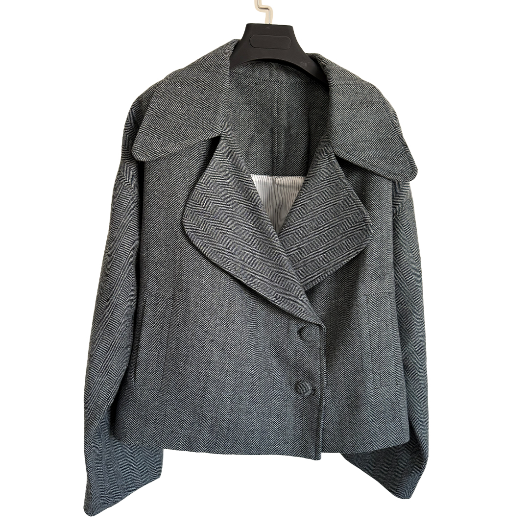 کت زمستانه زنانه مدل هایزل طوسی آبی با یقه انگلیسی