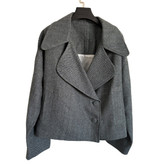 کت زمستانه زنانه مدل هایزل طوسی آبی با یقه انگلیسی