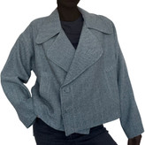 تنخور کت زنانه آستردار مدل هایزل طوسی آبی با یقه پهن