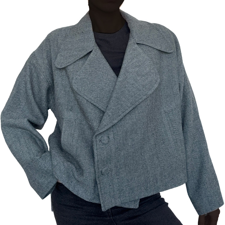 تنخور کت زنانه آستردار مدل هایزل طوسی آبی با یقه پهن