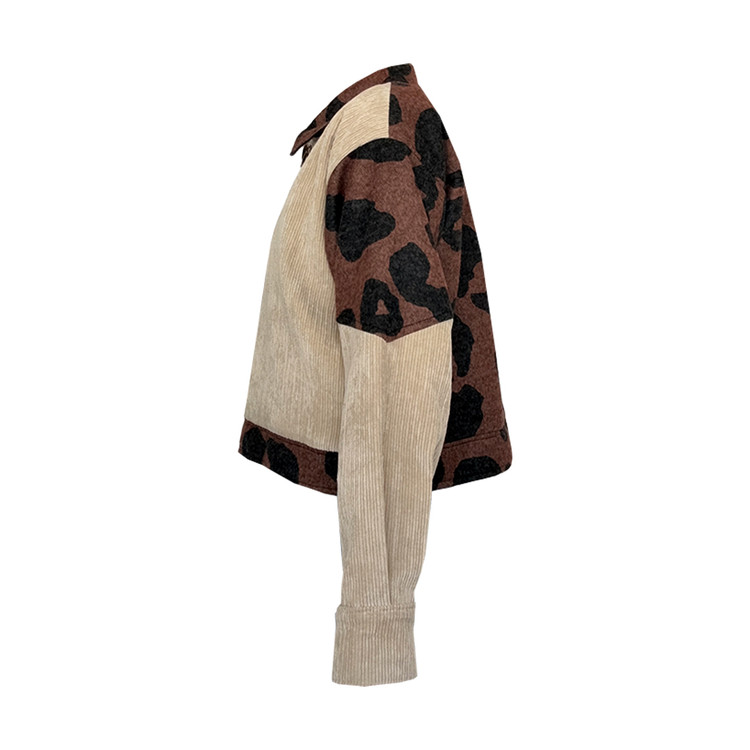 کت زنانه زمستانه آوین پلنگی نمای بغل با ترکیب کبریتی و لئوپارد